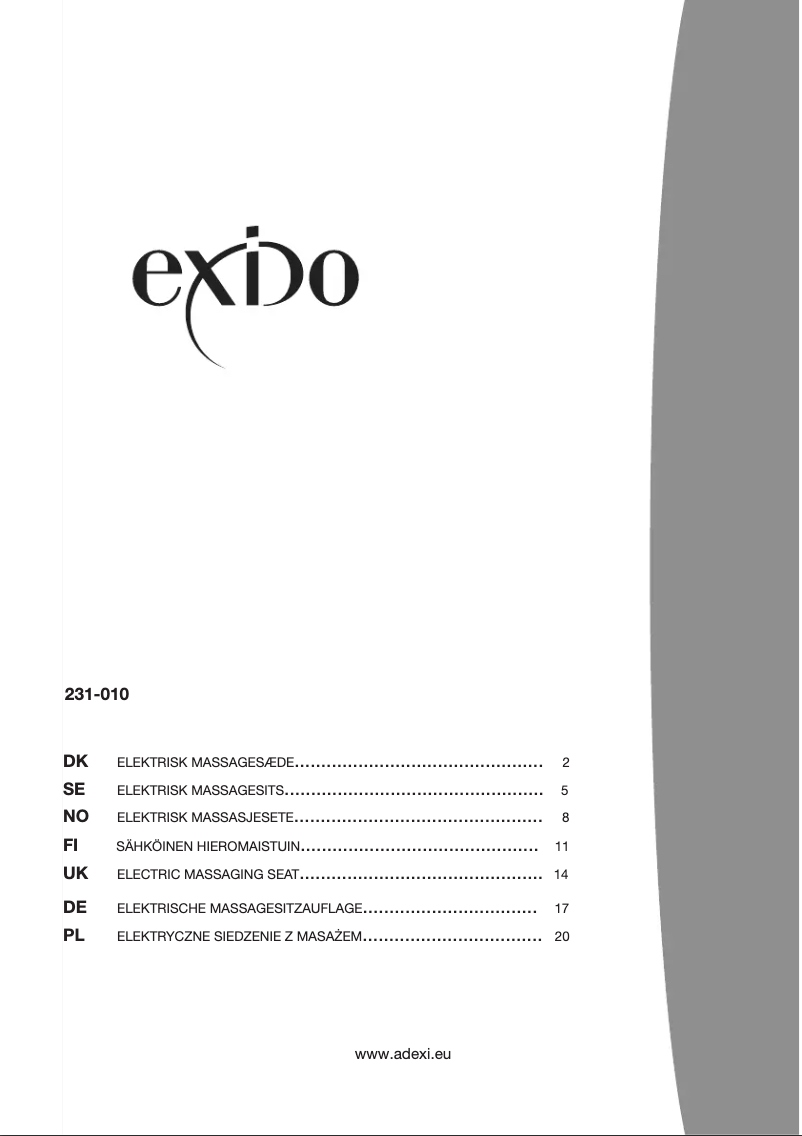Page n°1 - Manuel utilisateur Exido 231-010