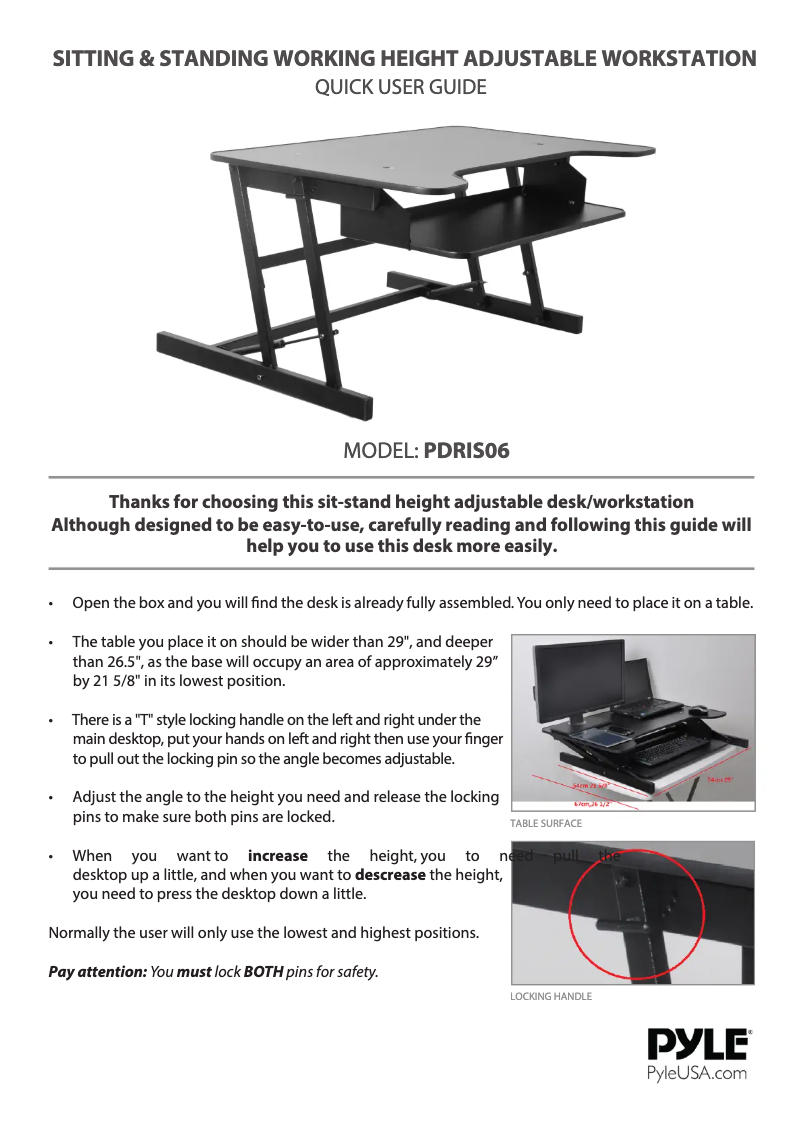 Page 1 de la notice Manuel utilisateur Pyle PDRIS06