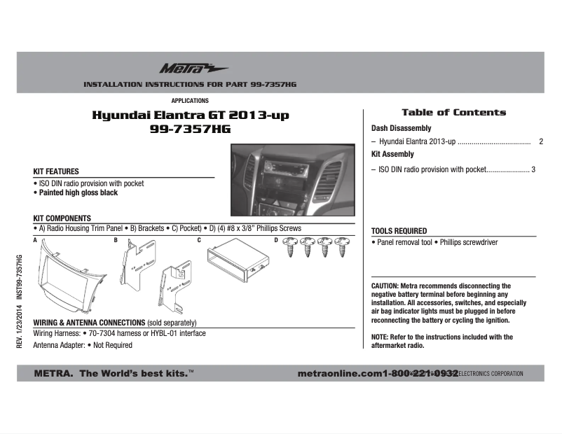 Page n°1 - Mode d'emploi Metra 99-7357HG