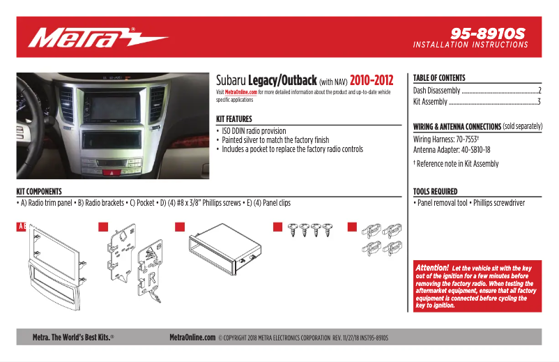 Page n°1 - Guide d'installation Metra 95-8910S