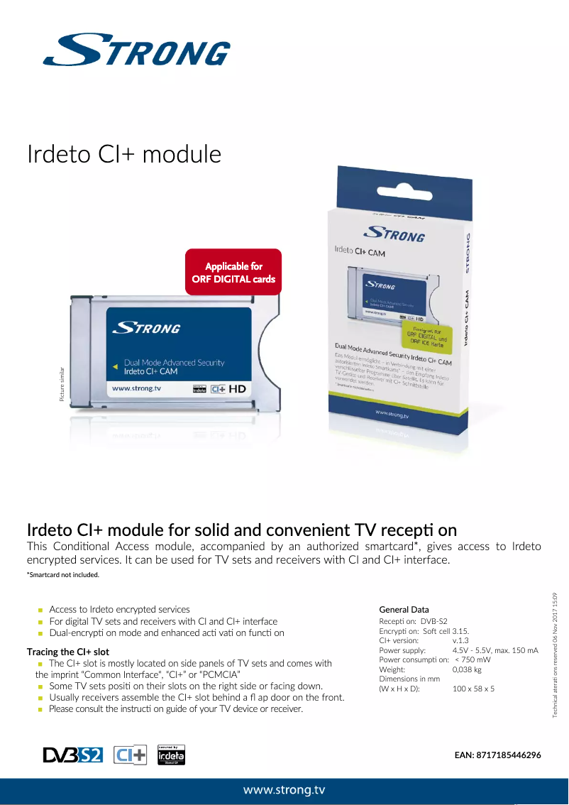 Page n°1 - Manuel utilisateur Strong IRDETO CI+ CAM
