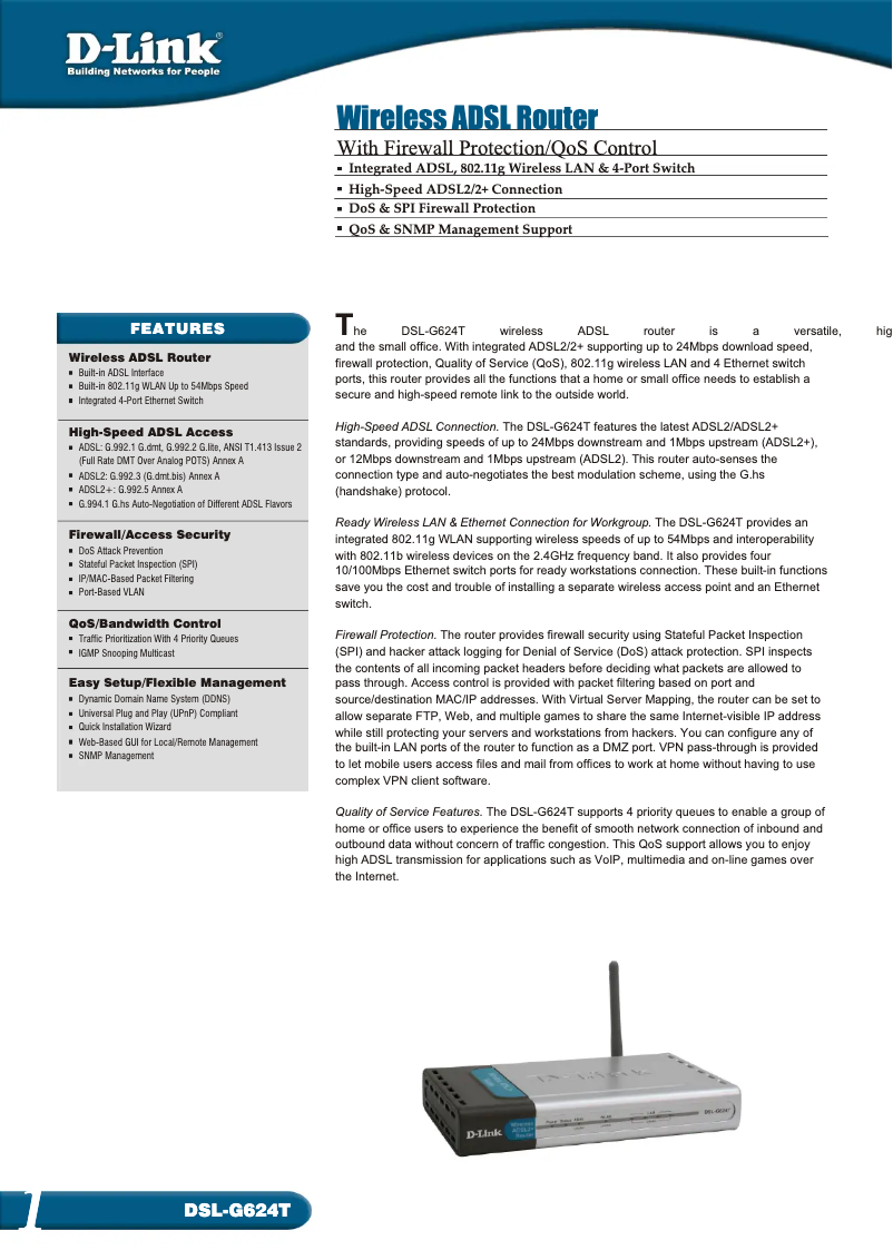 Page n°1 - Fiche technique D-Link DSL-G624T