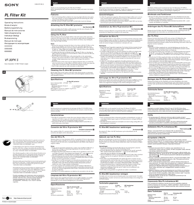Page 1 de la notice Manuel utilisateur Sony VF-30PK S