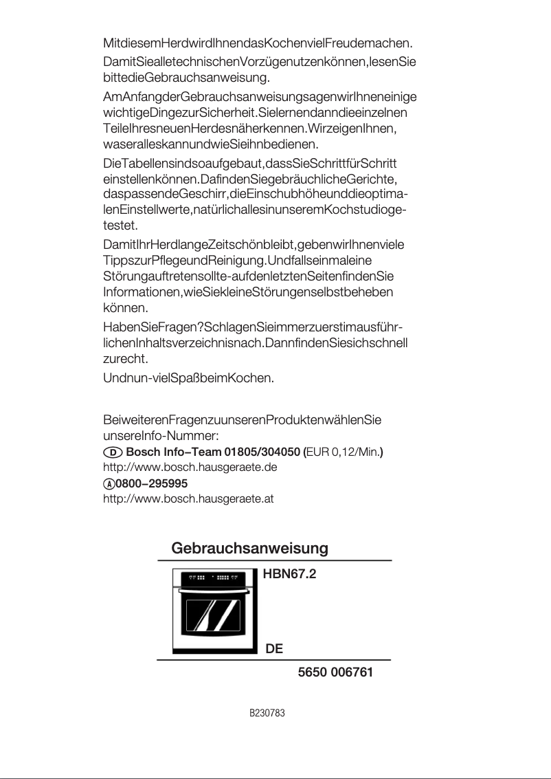 Page 1 de la notice Manuel utilisateur Bosch HBN6752