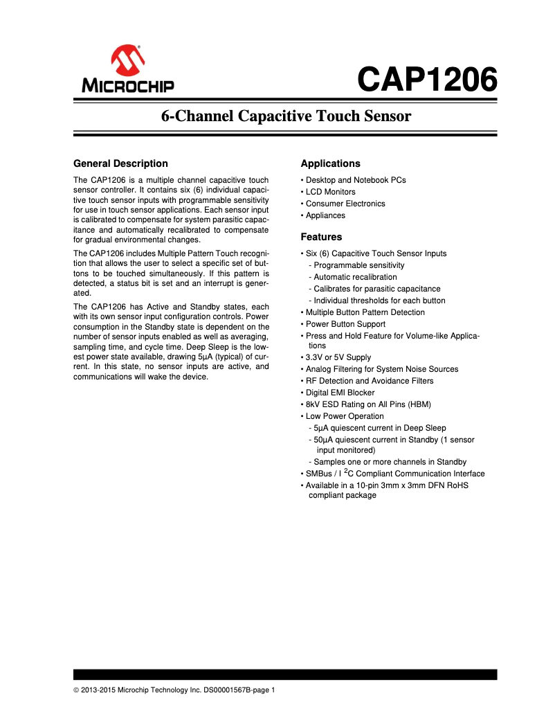 Page 1 de la notice Manuel utilisateur Microchip CAP1206