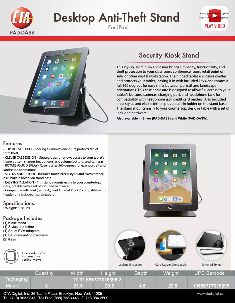 Page 1 de la notice Manuel utilisateur CTA Digital PAD-DASB