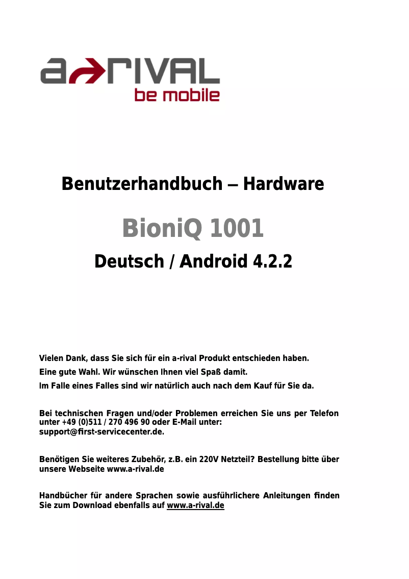 Image de la première page du manuel de l'appareil BioniQ 1001