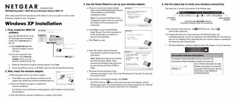Page 1 of the manual Installation Guide Netgear WN511B