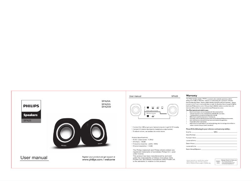 Page 1 de la notice Manuel utilisateur Philips SPA25W