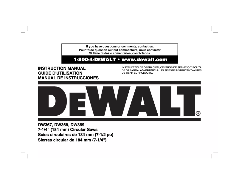Page 1 de la notice Manuel utilisateur DeWalt DW367