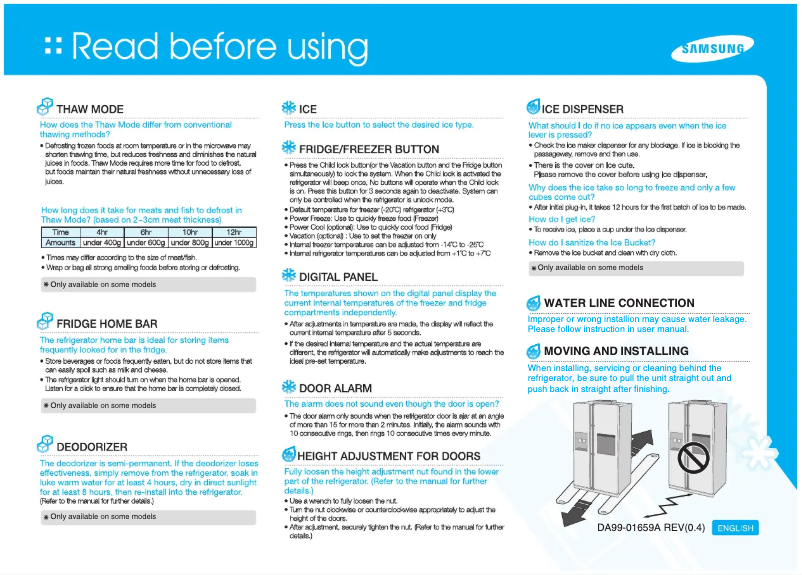 Page 1 de la notice Guide d'installation Samsung RSH7ZNRS