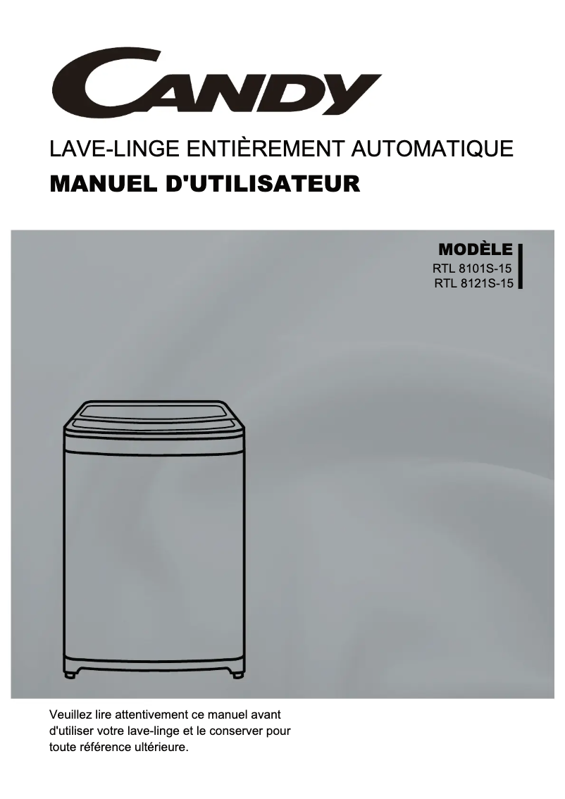 Page 1 de la notice Manuel utilisateur Candy RTL 8121S-15