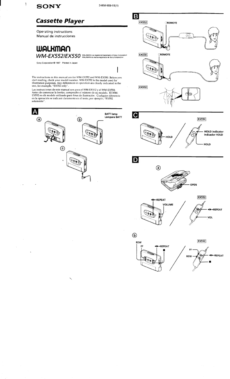 Image de la première page du manuel de l'appareil Walkman WM-EX550