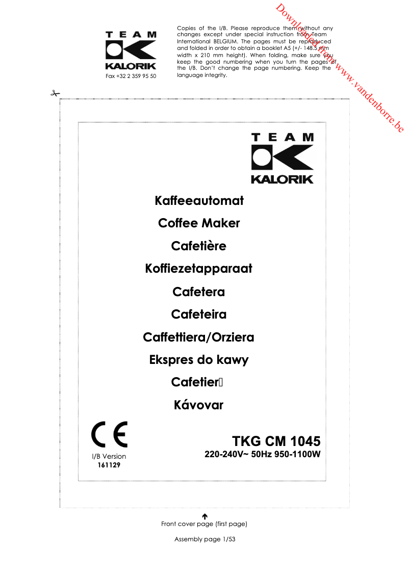 Page 1 de la notice Manuel utilisateur Kalorik TKG CM 1045 RWD