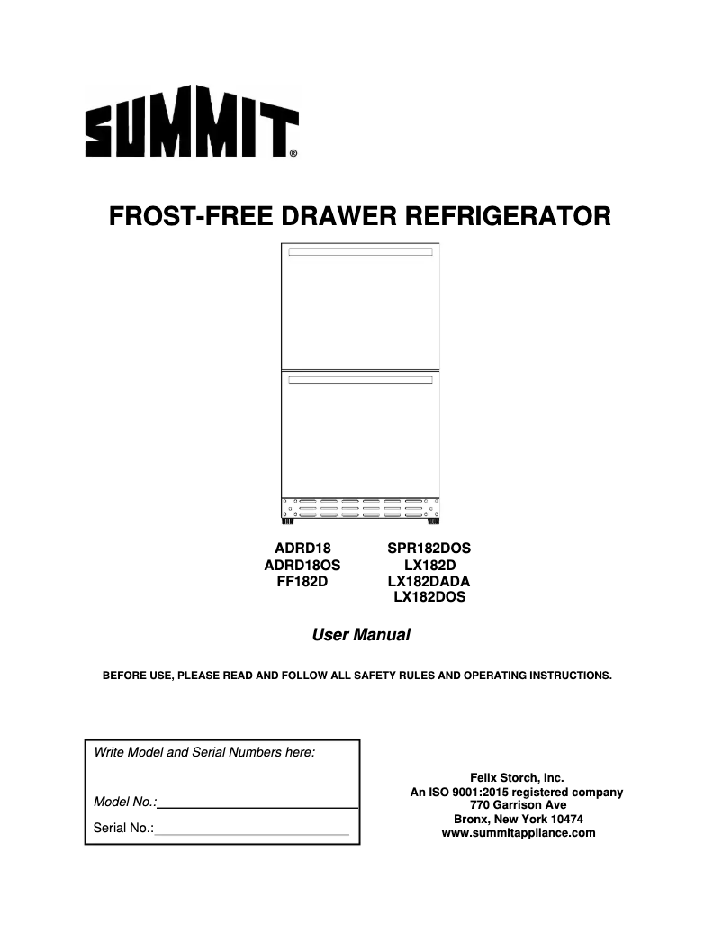 Page 1 de la notice Manuel utilisateur Summit ADRD18OS