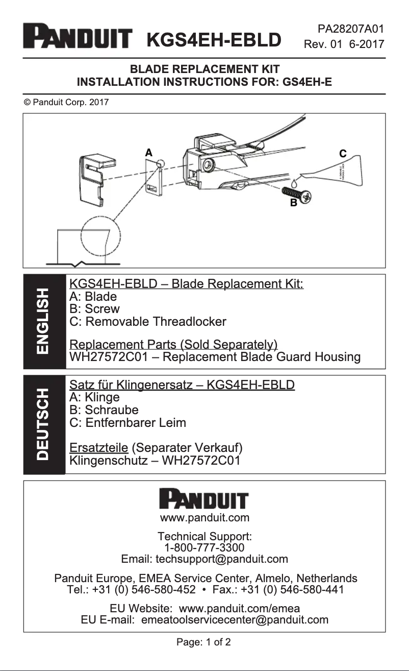 Page 1 de la notice Guide d'installation Panduit GS4EH-E