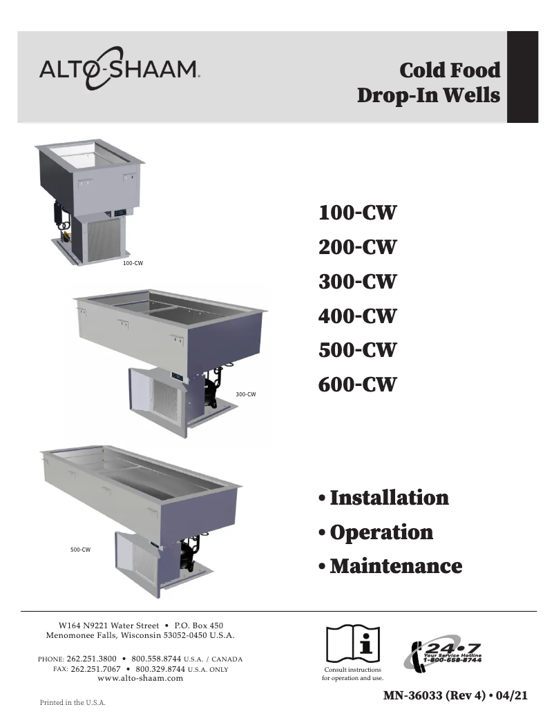 Page n°1 - Manuel utilisateur Alto-Shaam 100-CW