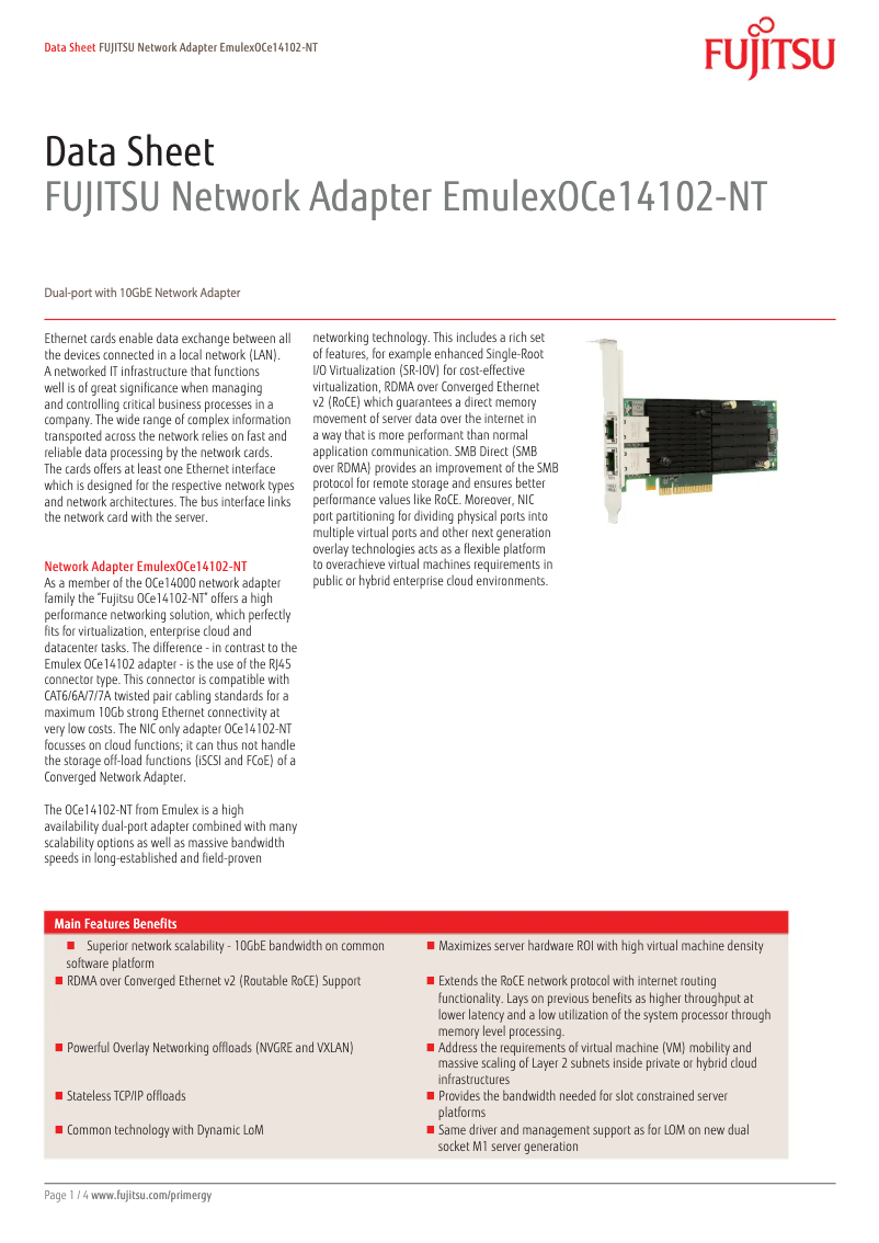 Page 1 de la notice Manuel utilisateur Fujitsu EmulexOCe14102-NT