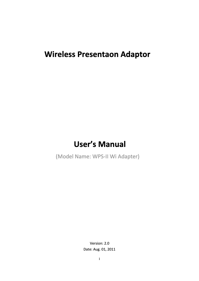 Page n°1 - Manuel utilisateur Optoma WPS2-Dongle