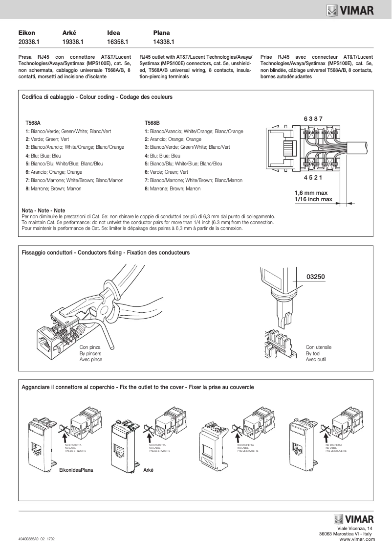 Page n°1 - Manuel utilisateur Vimar 14338.1