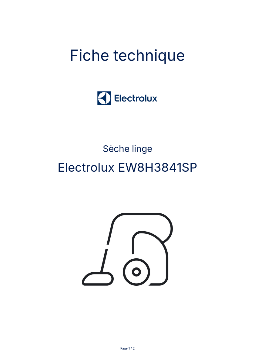 Page n°1 - Fiche technique Electrolux EW8H3841SP