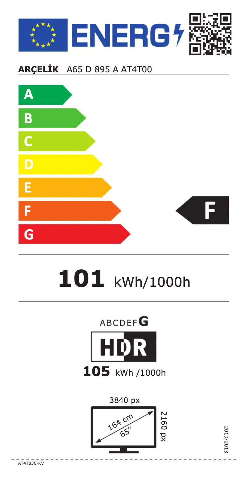 Page n°1 - Label énergétique Arçelik A65 D 895 A