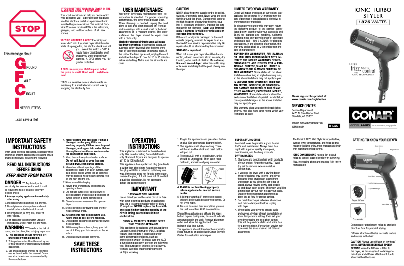 Page 1 de la notice Manuel utilisateur Conair 146NX