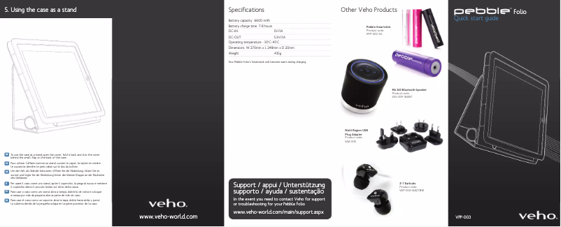 Page n°1 - Manuel utilisateur Veho Pebble Folio