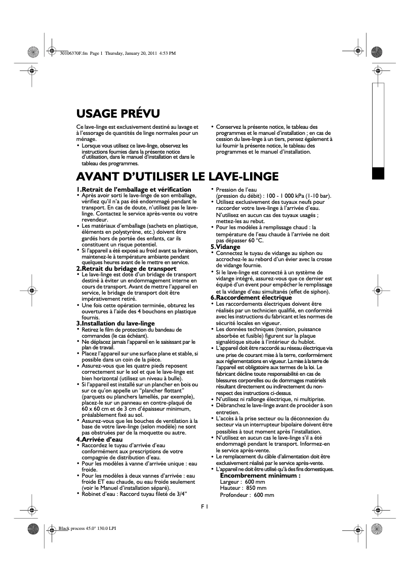 Page 1 de la notice Manuel utilisateur Bauknecht WA 5565