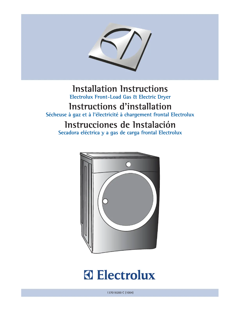 Page 1 de la notice Guide d'installation Electrolux EWMGD70JIW