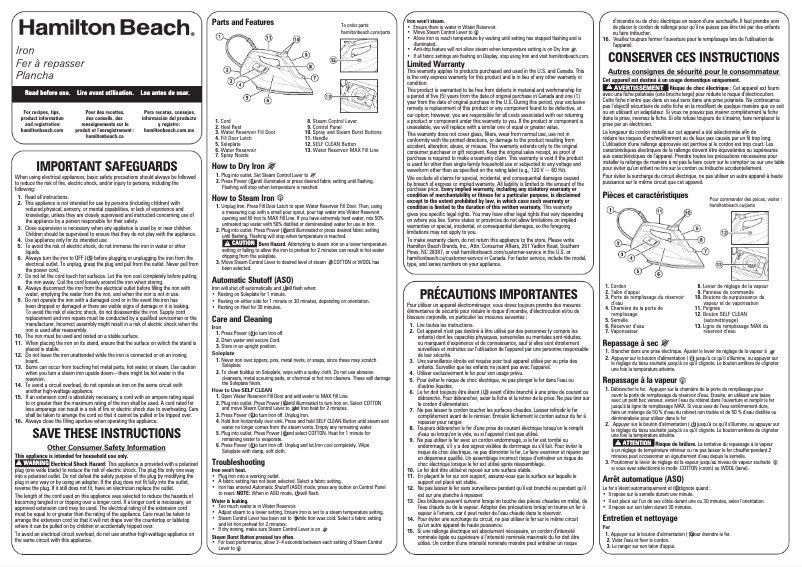 Page n°1 - Manuel utilisateur Hamilton Beach 14950