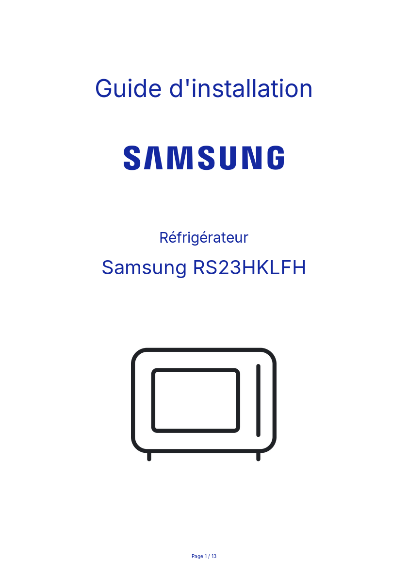 Page n°1 - Guide d'installation Samsung RS23HKLFH