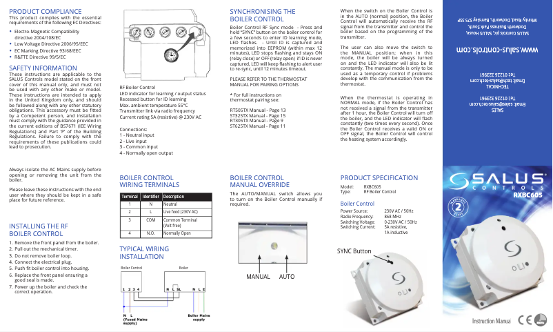 Page n°1 - Manuel utilisateur Salus RXBC605