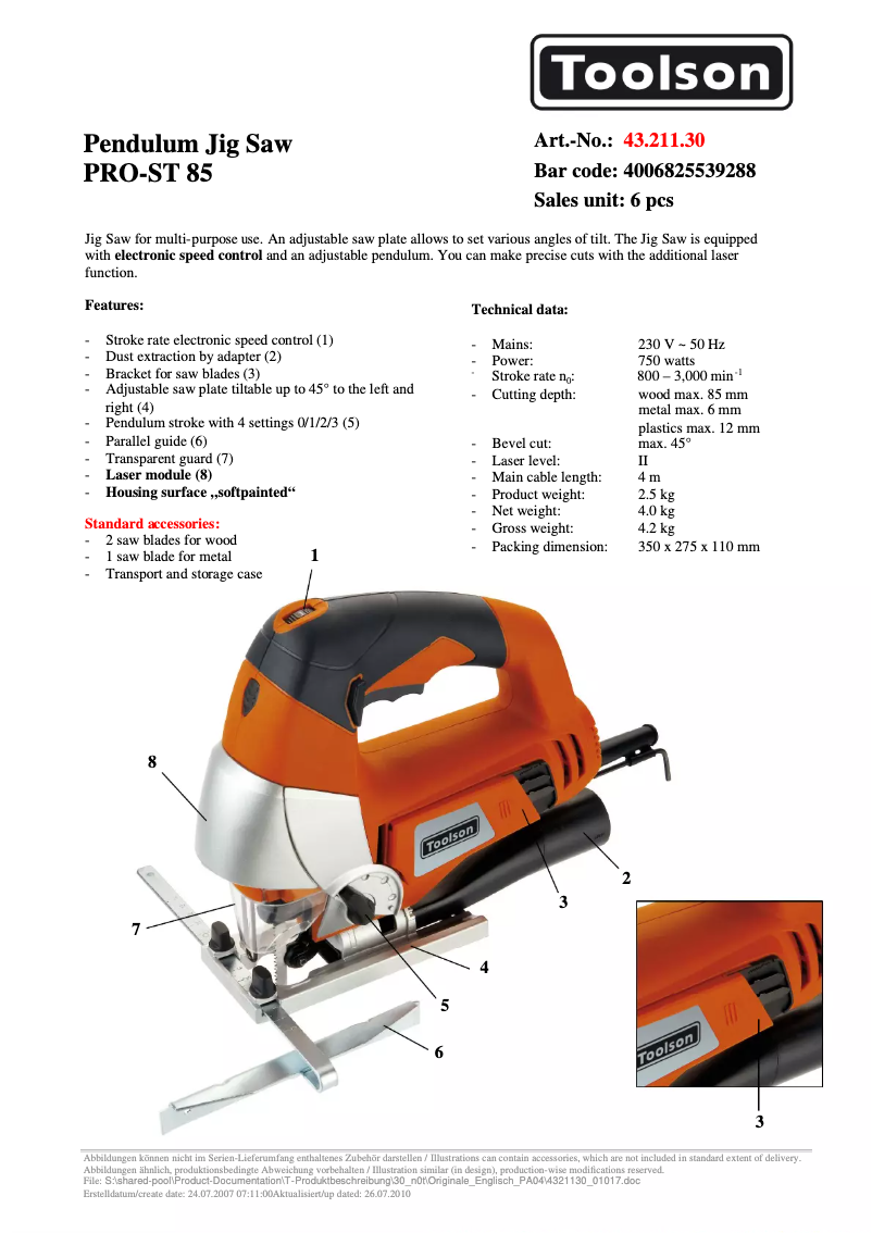 Image de la première page du manuel de l'appareil PRO-ST 85