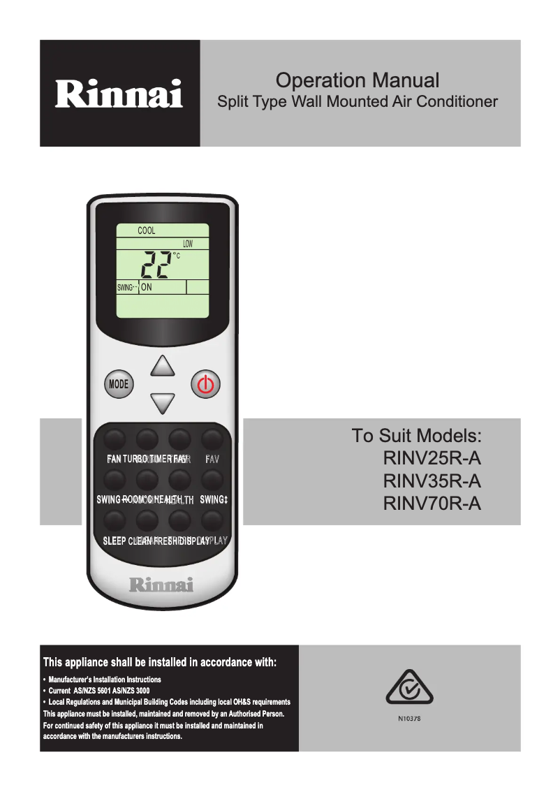 Page n°1 - Manuel utilisateur Rinnai RINV70R-A