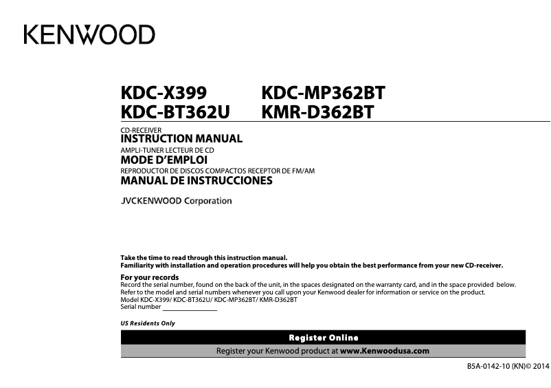 Página 1 del manual Manual de usuario Kenwood KMR-D362BT