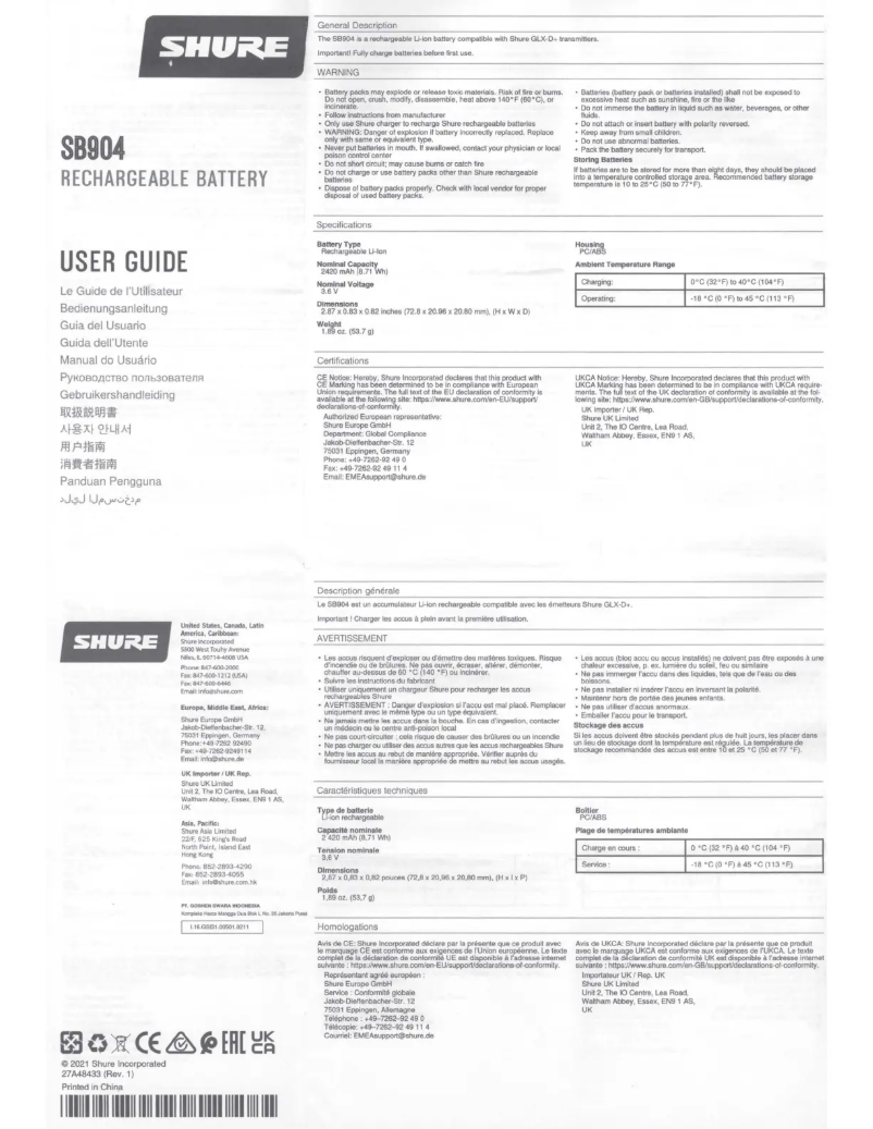 Page 1 de la notice Manuel utilisateur Shure SB904