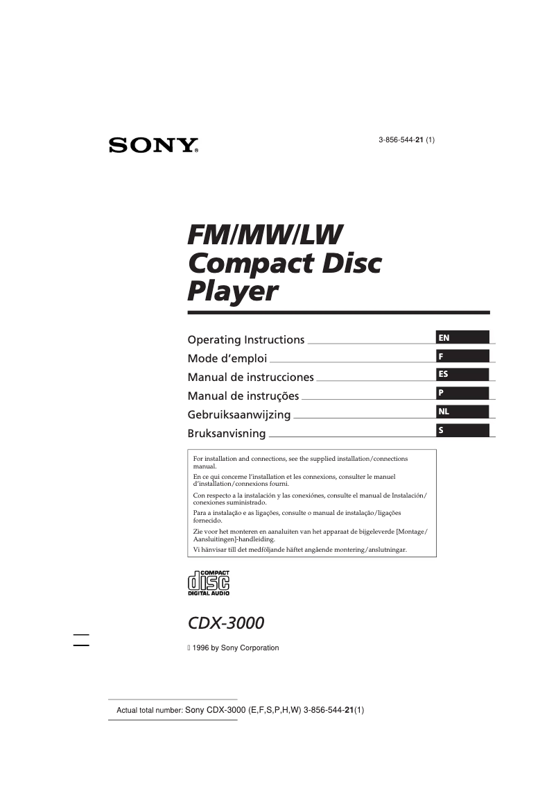 Page n°1 - Manuel utilisateur Sony CDX-3000