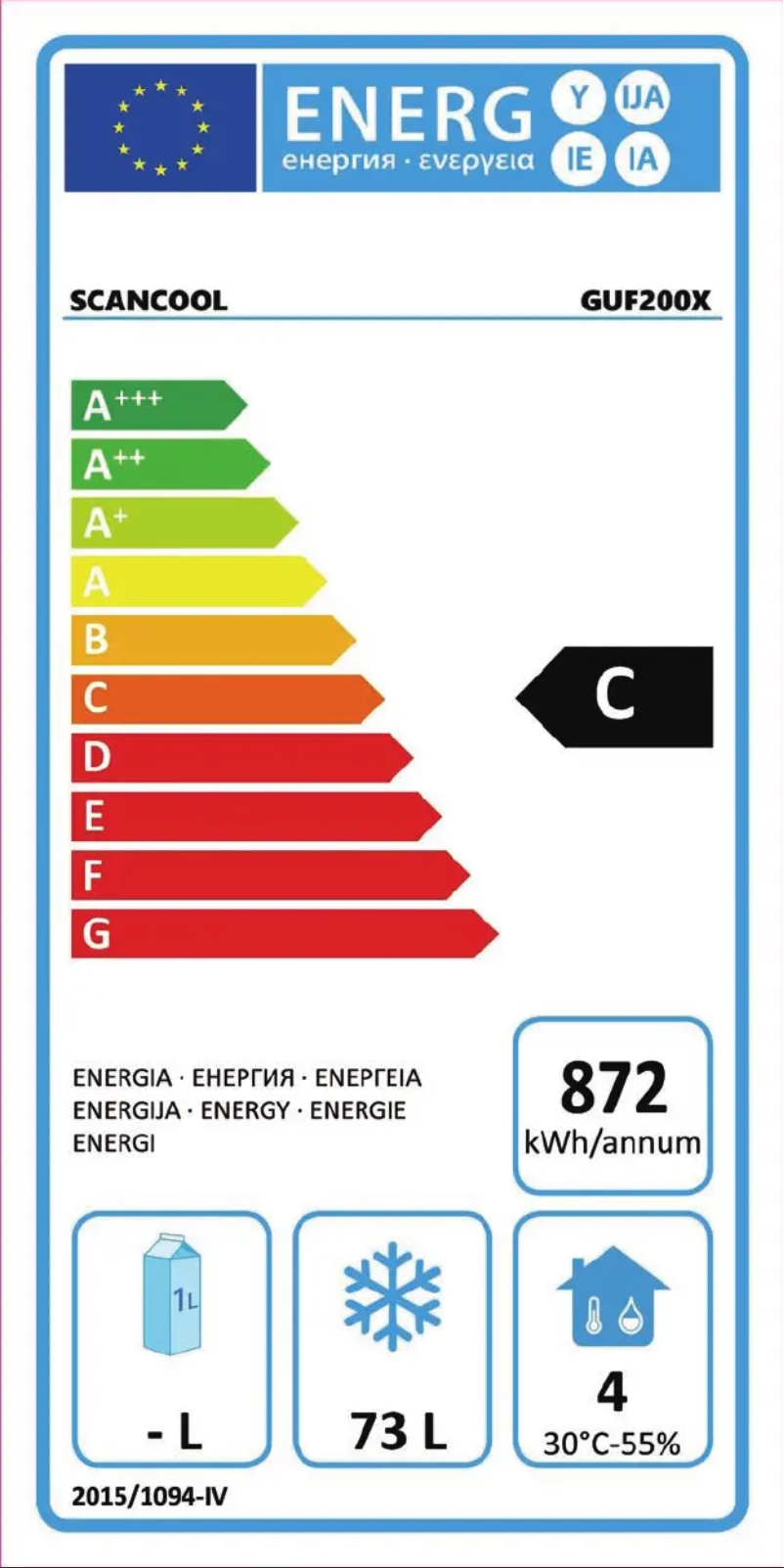 Page 1 de la notice Label énergétique Scancool GUF200X
