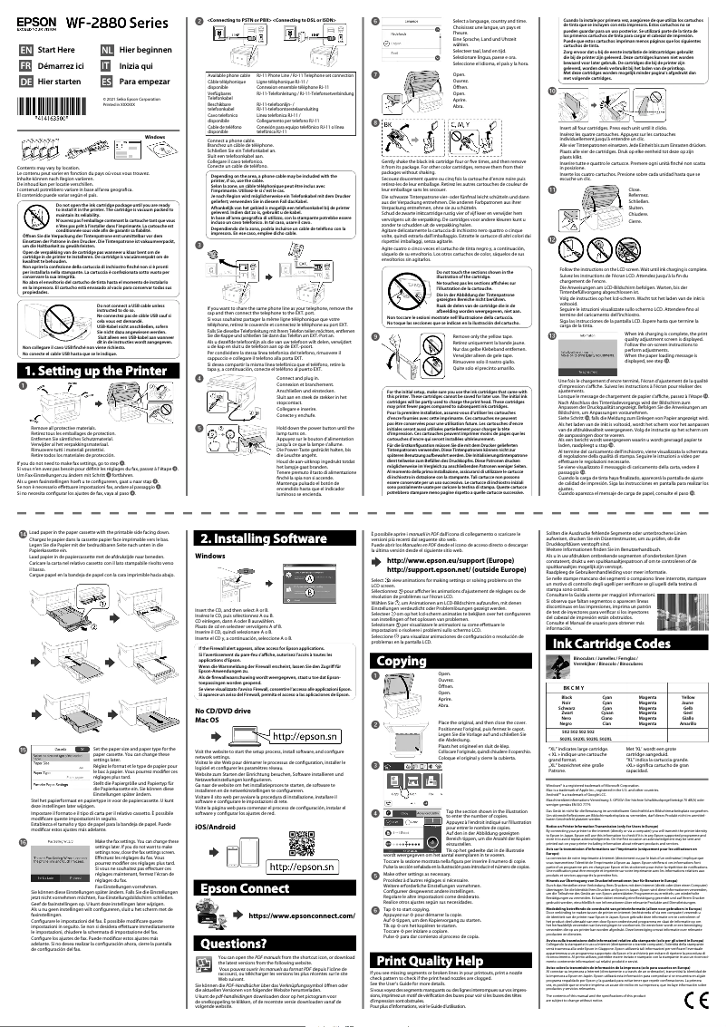 Page n°1 - Guide d'installation Epson WorkForce WF-2885DWF