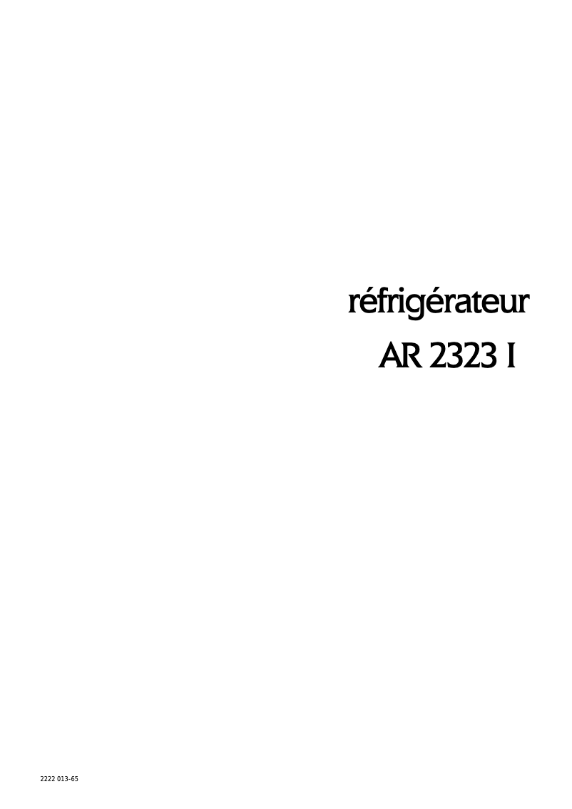 Page n°1 - Manuel utilisateur Arthur Martin-Electrolux AR2323I1