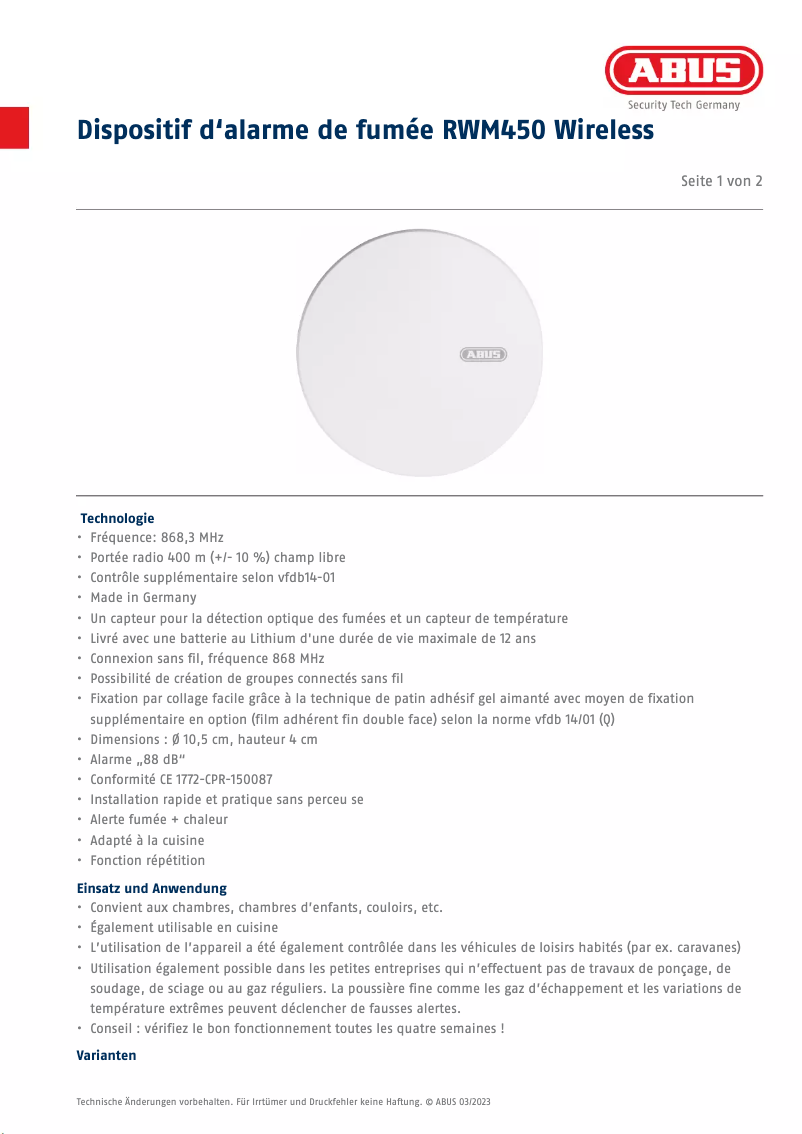 Image de la première page du manuel de l'appareil RWM450