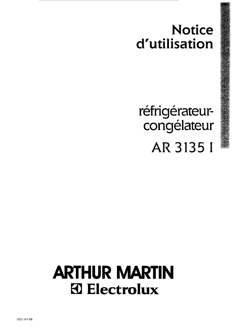Page 1 de la notice Manuel utilisateur Arthur Martin-Electrolux AR3135I