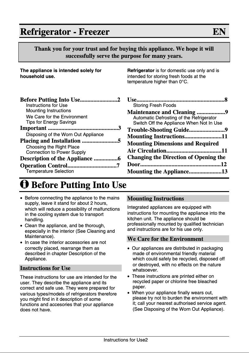 Page 1 de la notice Manuel utilisateur Gorenje RI4091AW