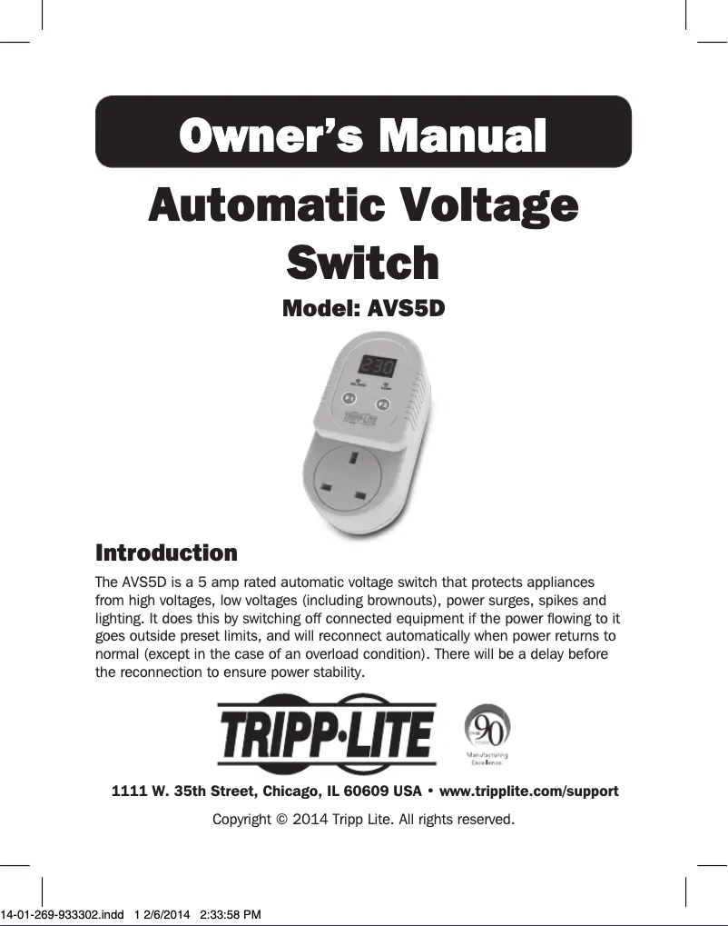 Page n°1 - Manuel utilisateur Tripp Lite AVS5D