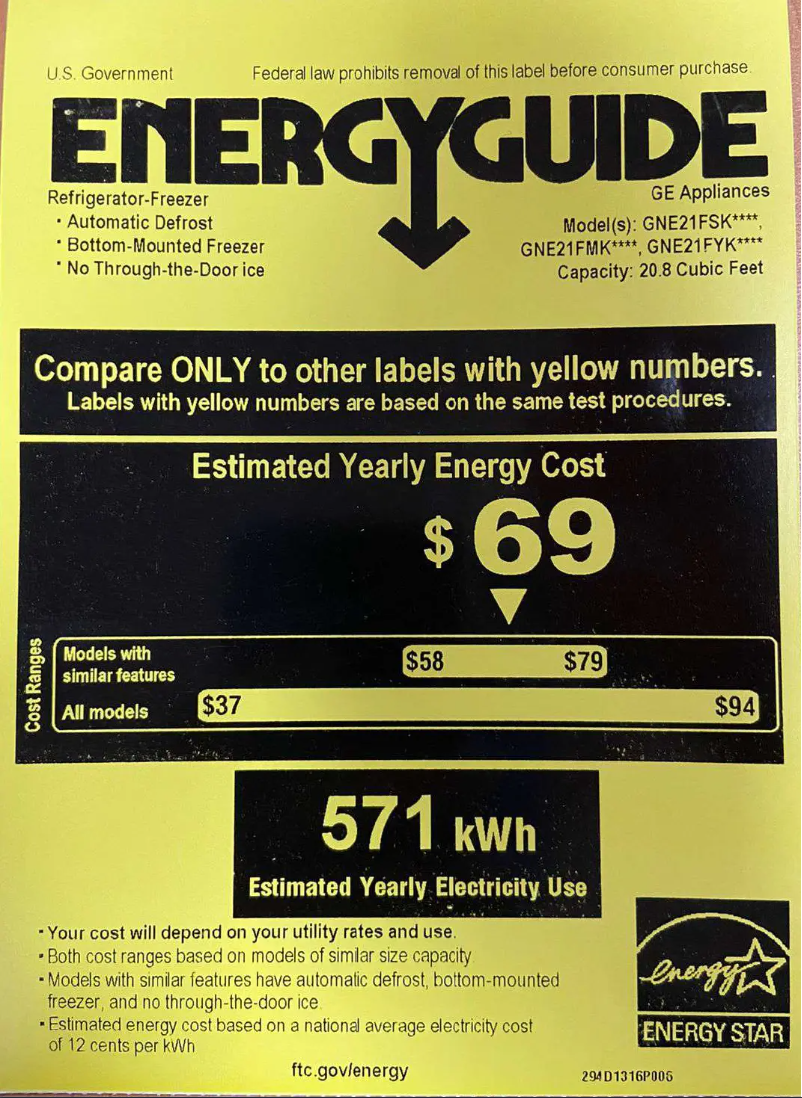 Page n°1 - Label énergétique GE GNE21FSKSS