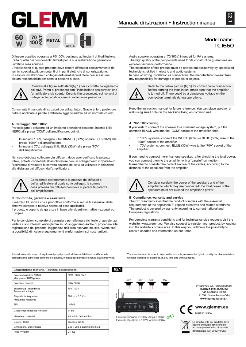 Page n°1 - Manuel utilisateur Glemm TC 1660