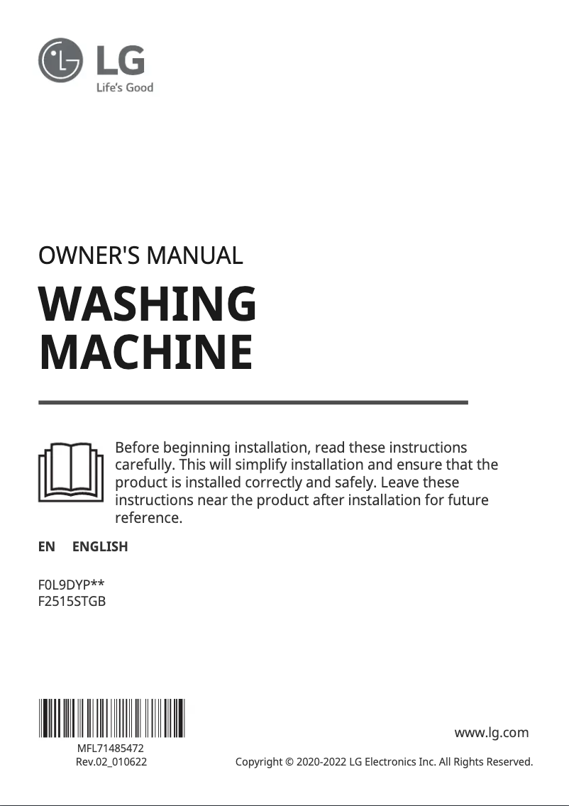 Page 1 de la notice Manuel utilisateur LG F2515STGB