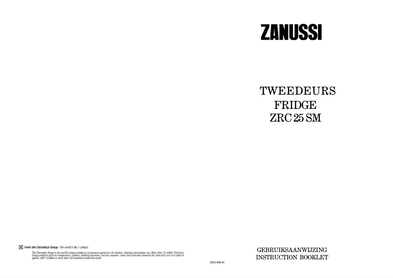 Page n°1 - Manuel utilisateur Zanussi ZRC 25 SM