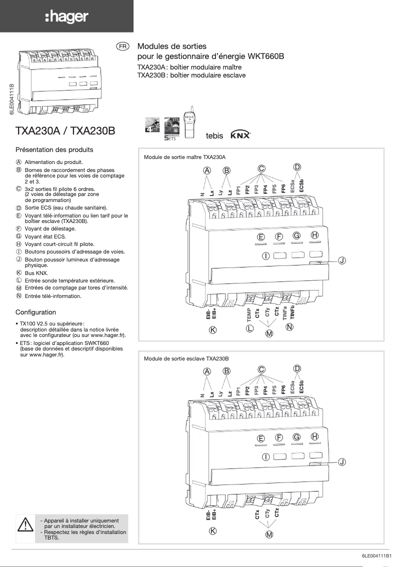 Page n°1 - Manuel utilisateur Hager TXA230A